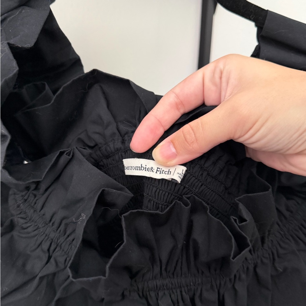 Abercrombie & Fitch Midi Dress Black Off The Shoulder Ruffle - Picture 6 of 7
